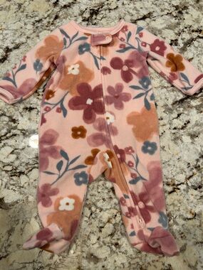 Carter's Pink Floral Fleece Footed One-Piece